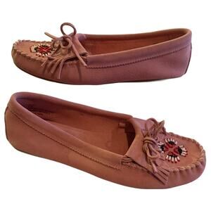 RARE VTG Rampage 90s Y2K  Pink Suede Beaded Moccasins Boho Western Soft Girl 8.5